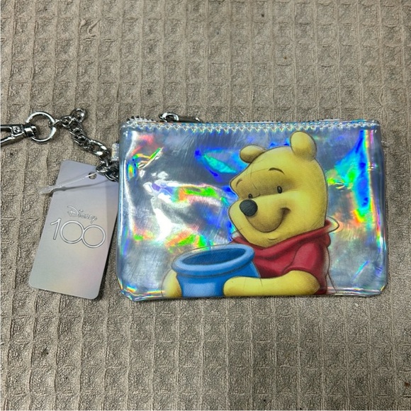 NWT Disney 100 Holographic Winnie the Pooh Card Holder Wallet Keychain - Picture 1 of 2